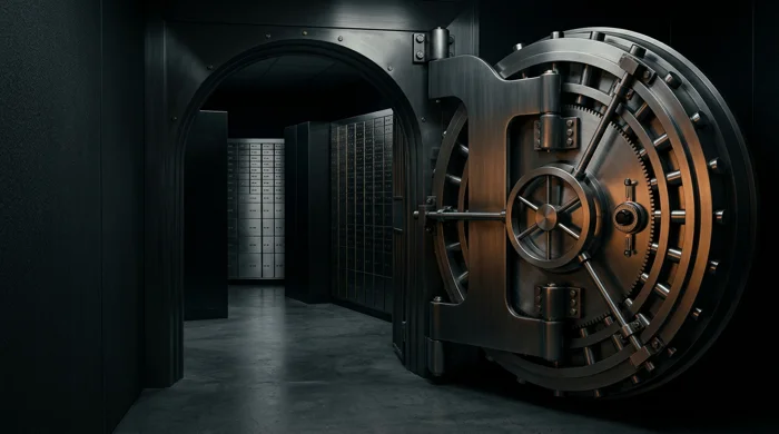 Precision steel mechanisms of a vault door